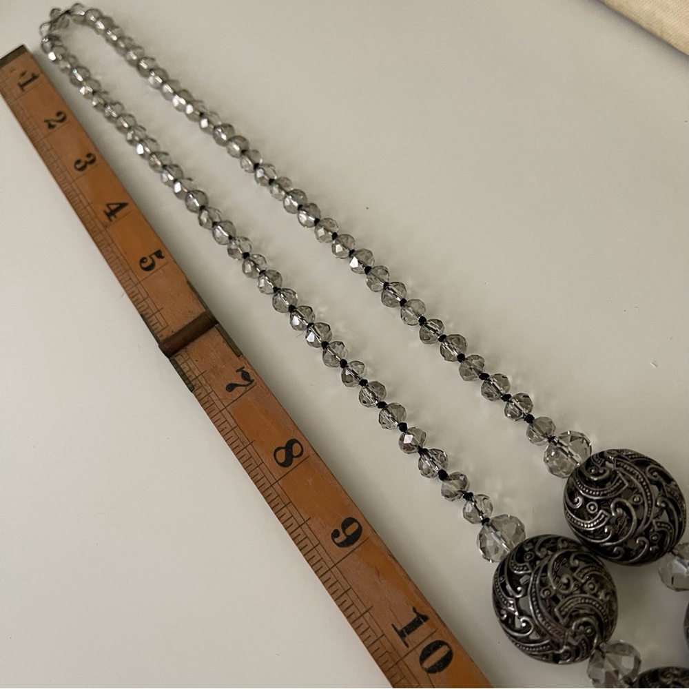 Vintage Opera Length Filigree and Hand Knotted Smokey Grey Crystal Beads - Picture 12 of 13